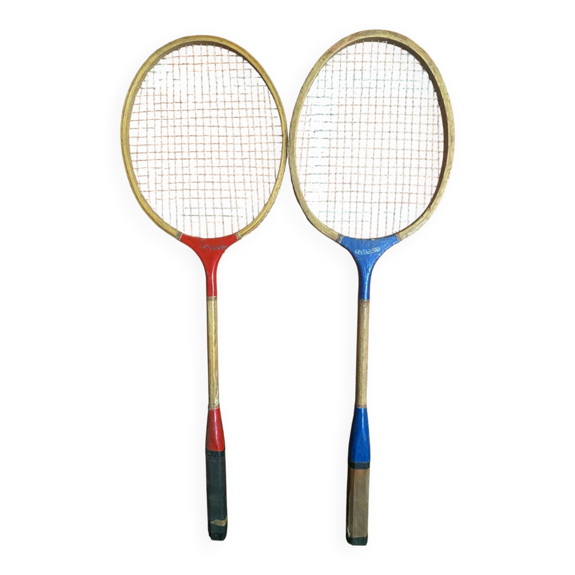 Paire de raquettes de badminton en bois, années 50