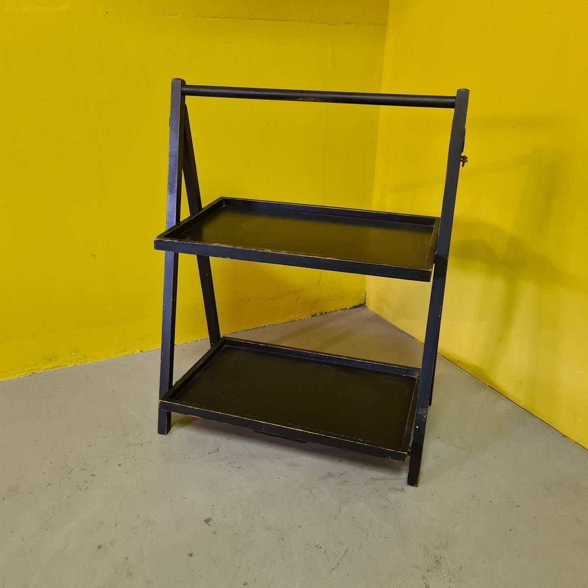 Ebonized Wooden Folding Side Table/Etagère, Mid 20th Century