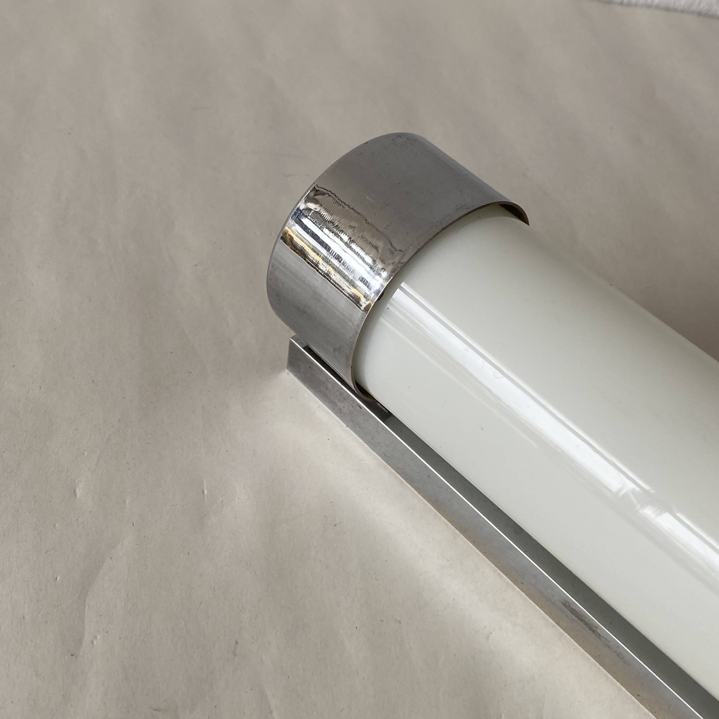Opaline tube and chrome-plated brass wall lamp