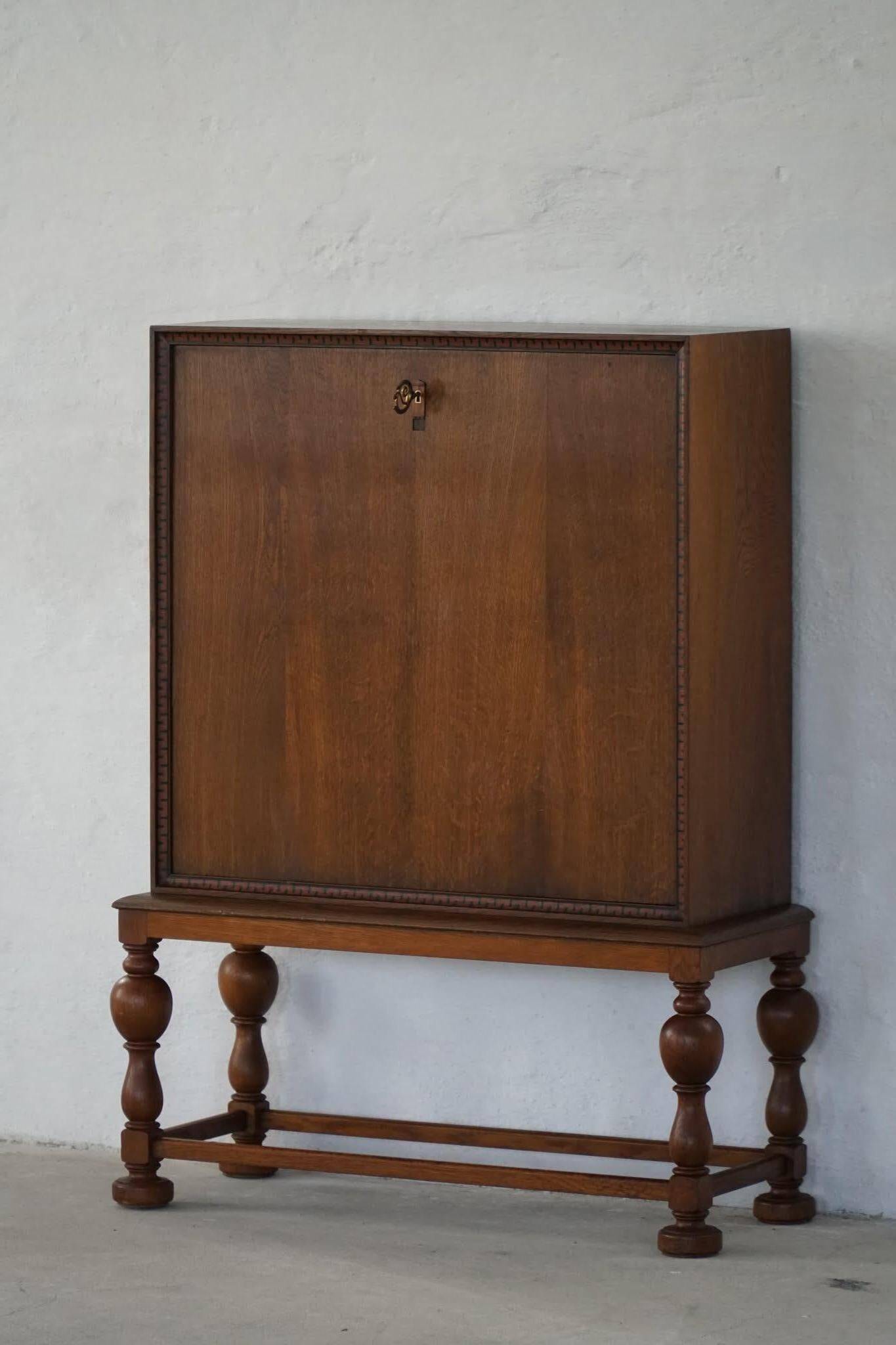 Modern Danish secretary, unique handmade oak, mid-20th century.