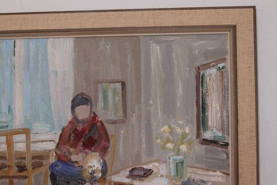 Original Swedish oil on canvas – “Figure in Interior” by Åke Wickström – vintage & framed – 57 × 66 cm