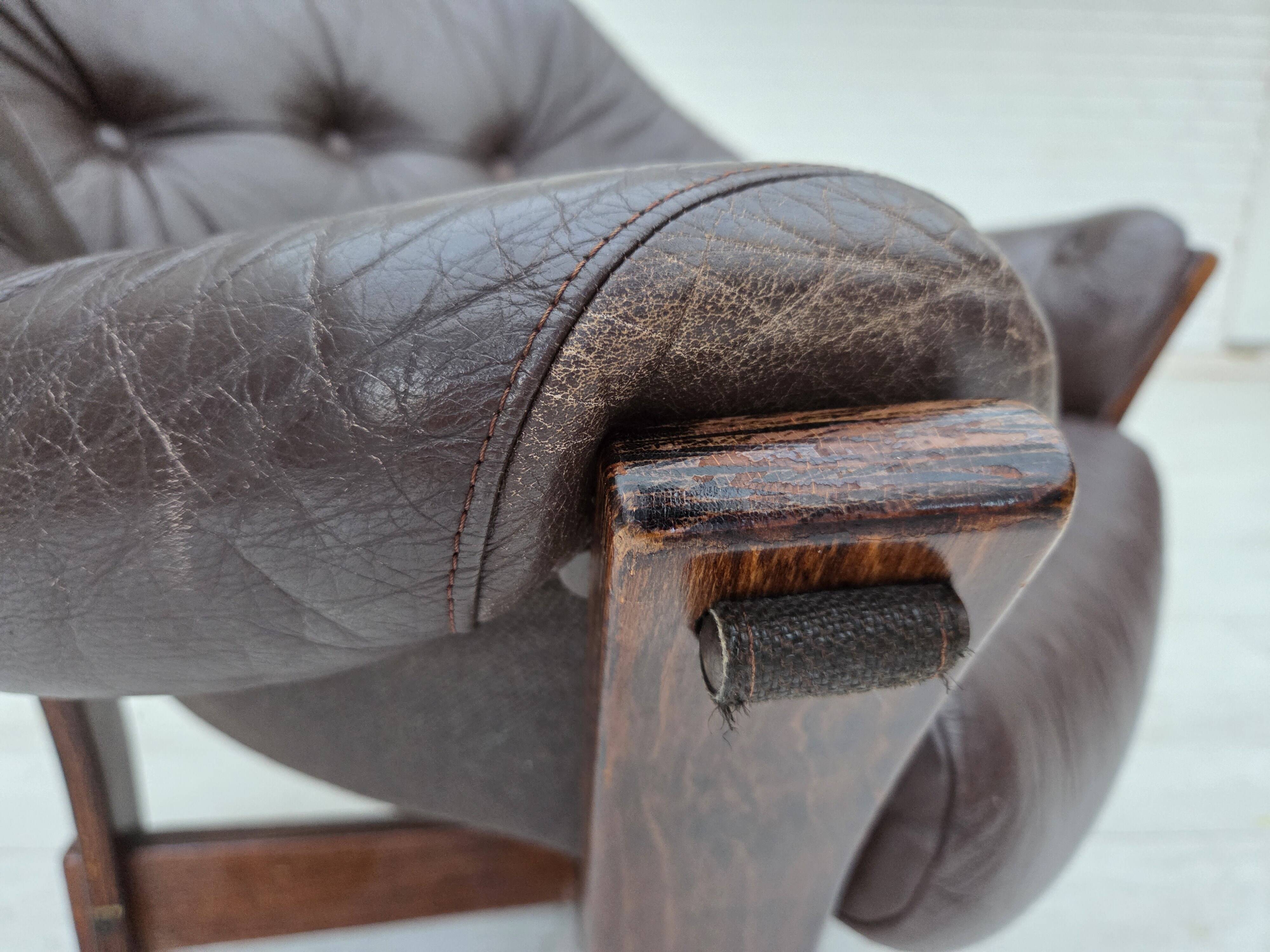 1970s, Scandinavian lounge chair, furniture leather, oak wood.