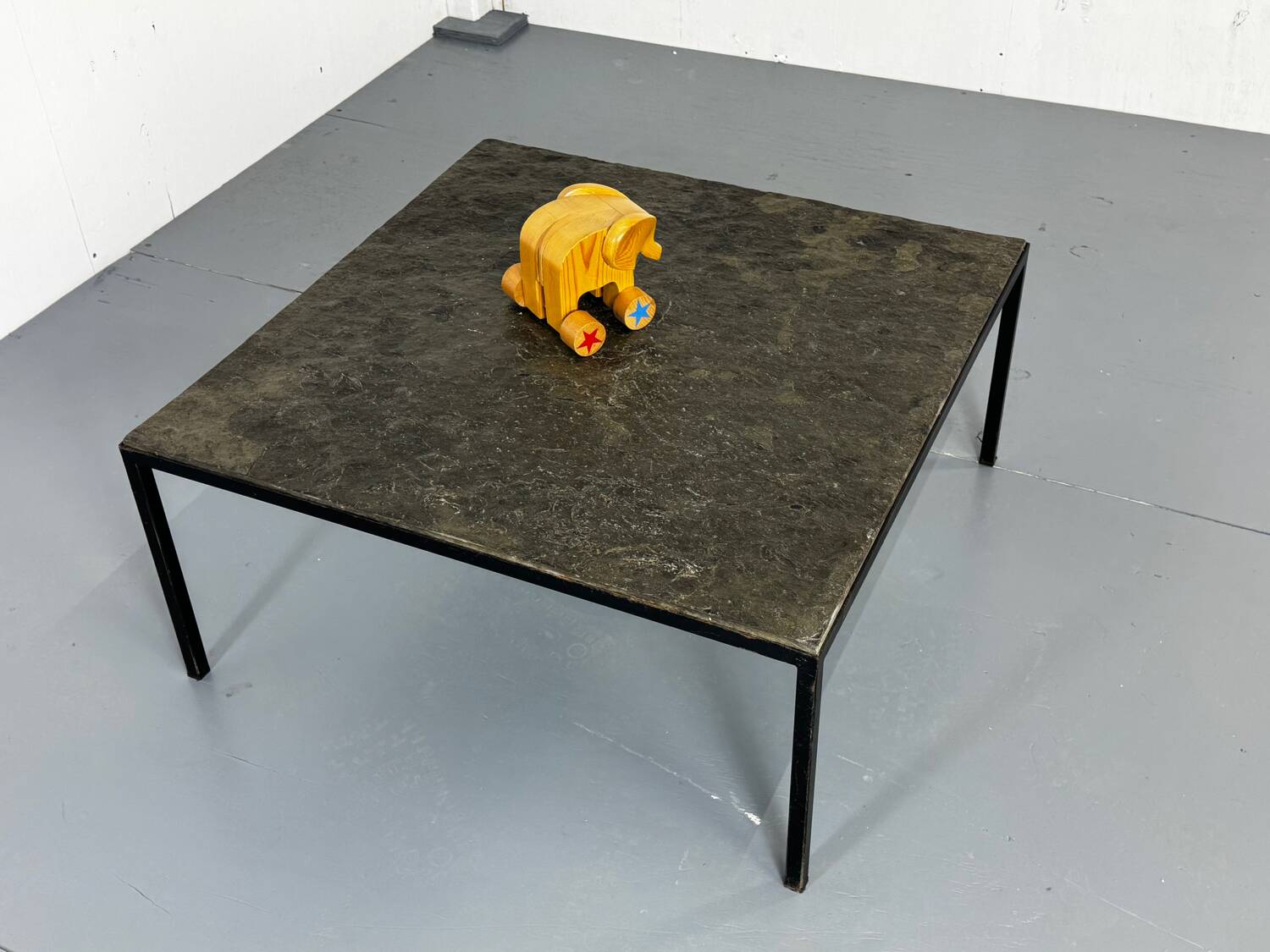 Mid Century minimalistic modernist slate and steel coffee table, 1950s