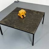 Mid Century minimalistic modernist slate and steel coffee table, 1950s
