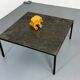 Mid Century minimalistic modernist slate and steel coffee table, 1950s