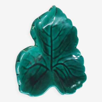 coupelle vide poche vintage ceramique verte forme de feuille 3 feuilles VALLAURIS