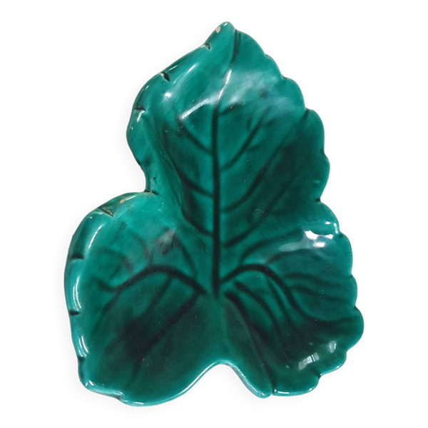 coupelle vide poche vintage ceramique verte forme de feuille 3 feuilles VALLAURIS