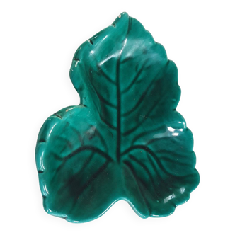 coupelle vide poche vintage ceramique verte forme de feuille 3 feuilles VALLAURIS
