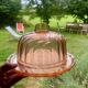 Art Deco pink glass dome cheese plate