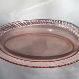Plat oval verre rose bord ondulé