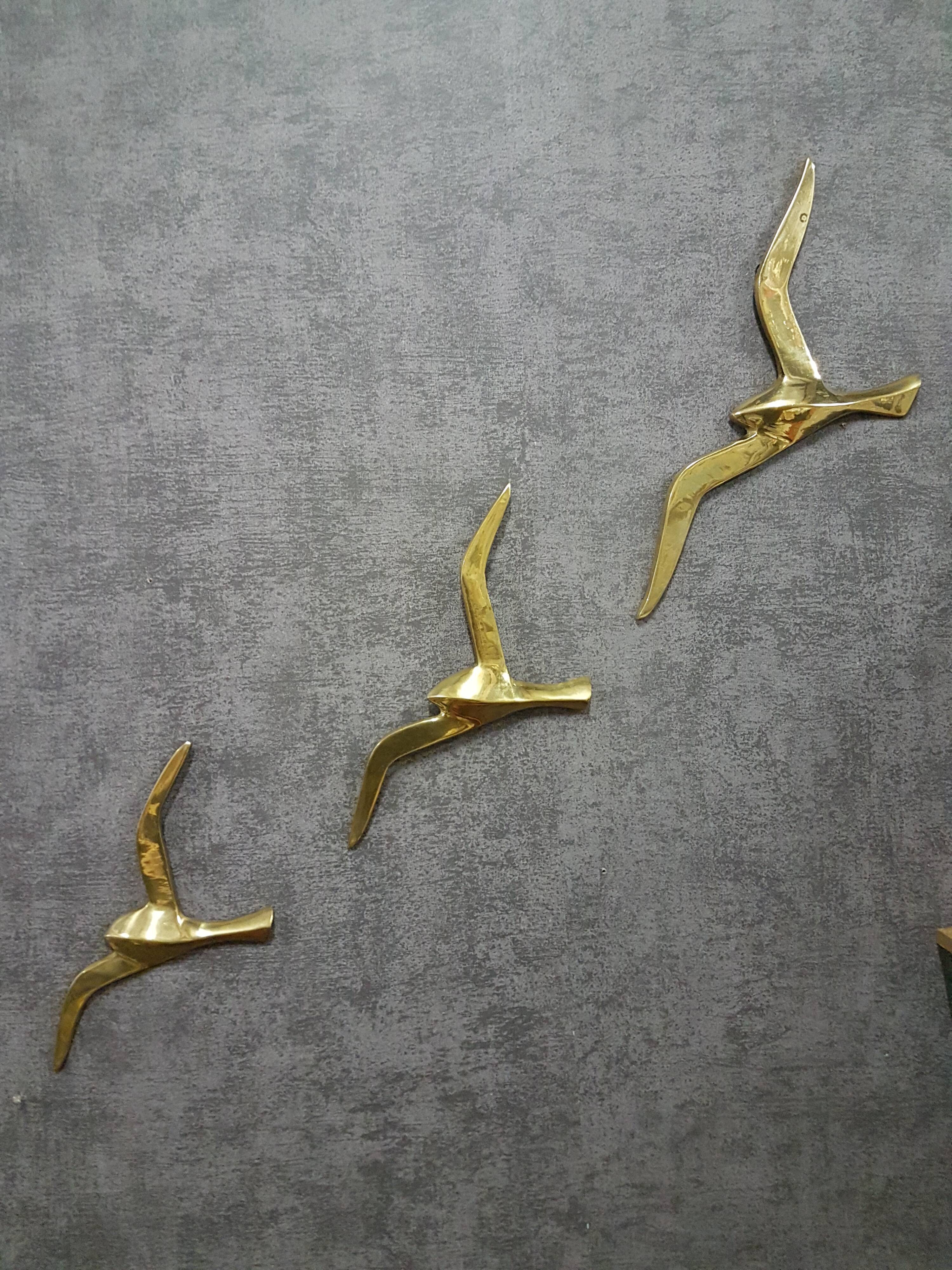 Trio de mouettes en laiton décoration murale des années 50/60