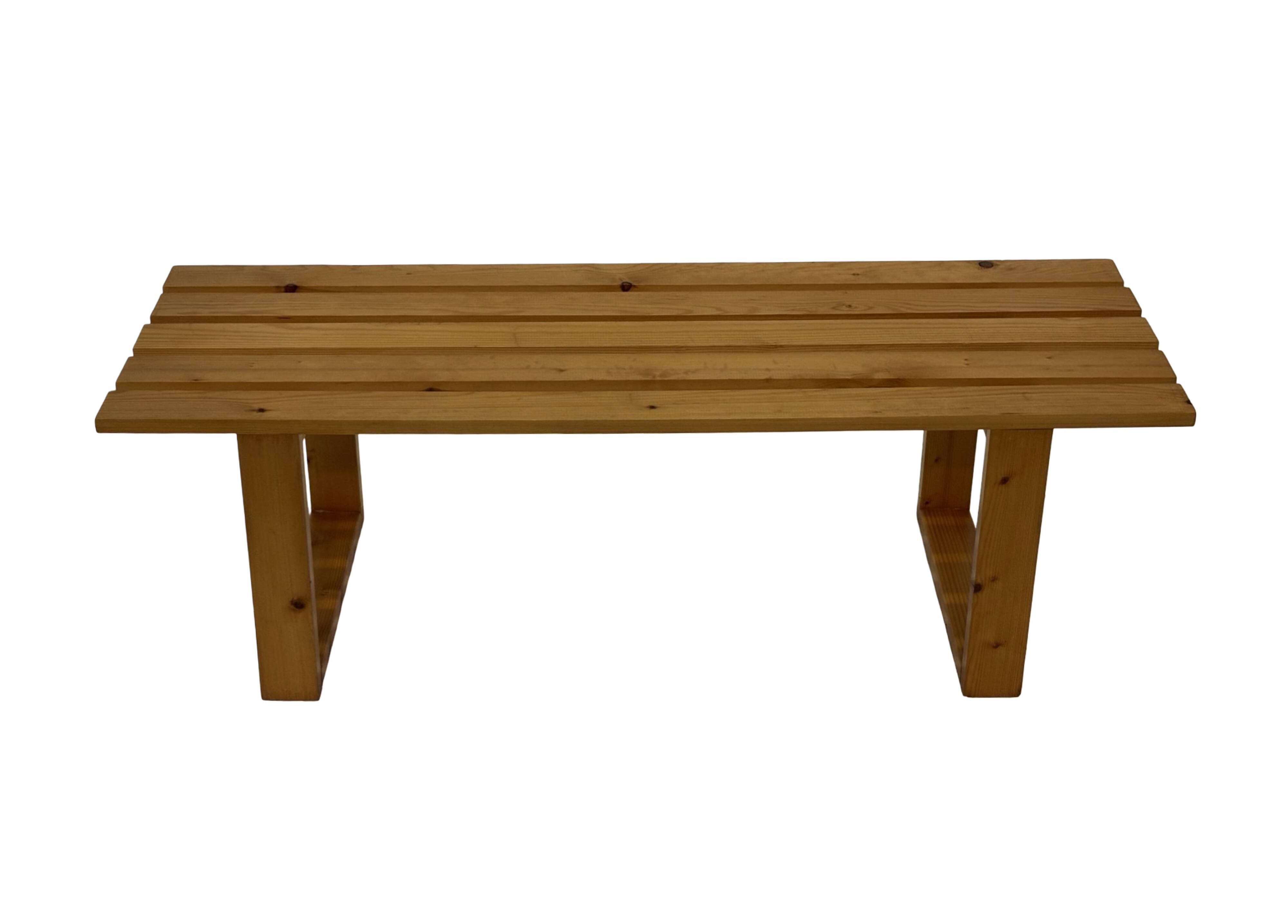 Vintage Scandinavian modern pinewood slatted bench from the 1960's