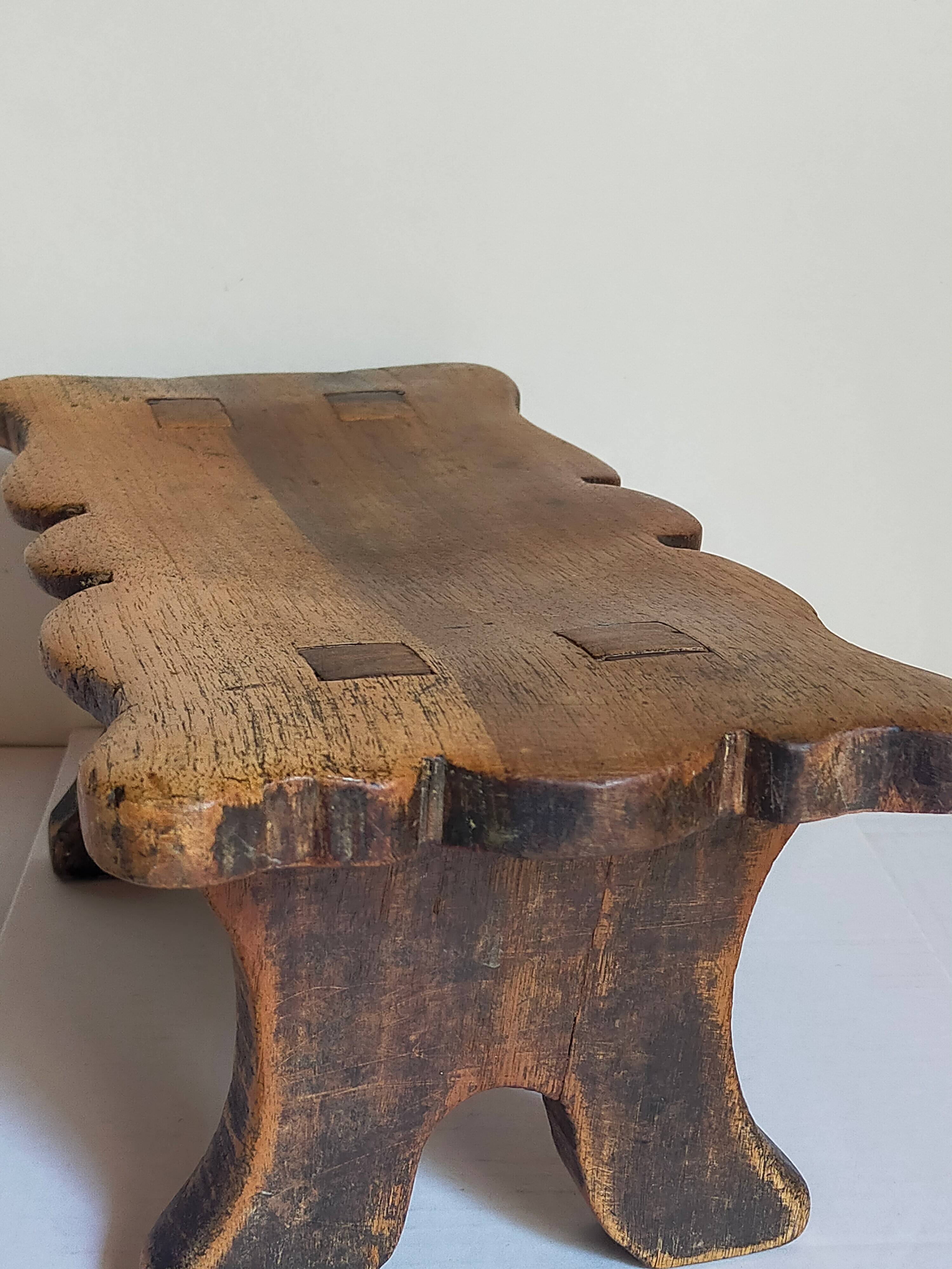 Old footstool in solid wood 19th century
