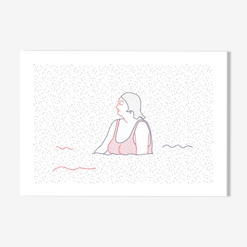 Illustration A4 naiade no. 5/8 bretagne baigneuse mer