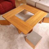 Large wooden Tecno coffee table and 4 stools