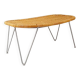 Vintage wicker stool / footstool with gray metal hairpin legs - Ikea