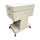 Vintage industrial metal archive cabinet on wheels