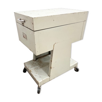 Vintage industrial metal archive cabinet on wheels