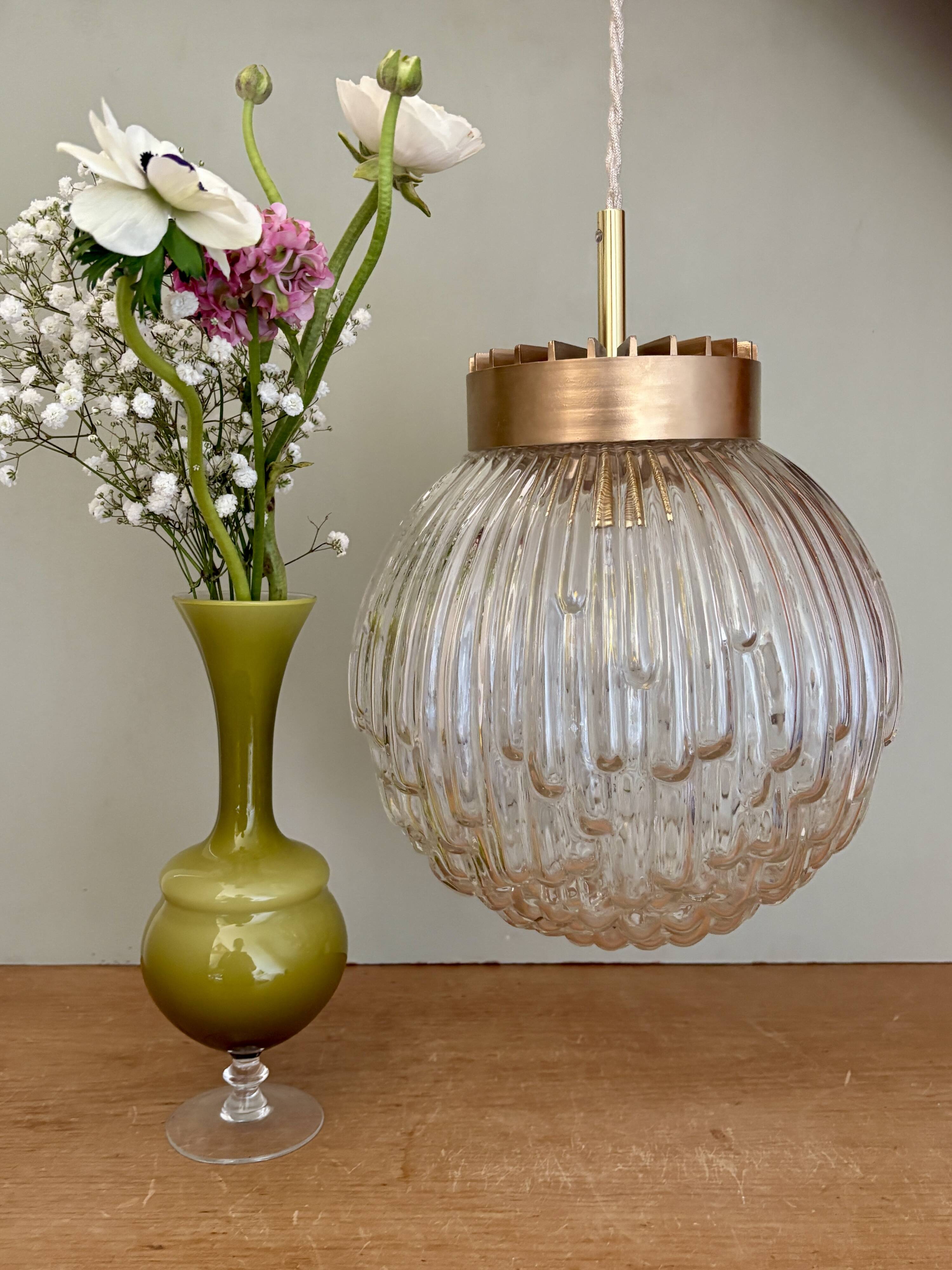 Vintage XL globe pendant light in molded glass