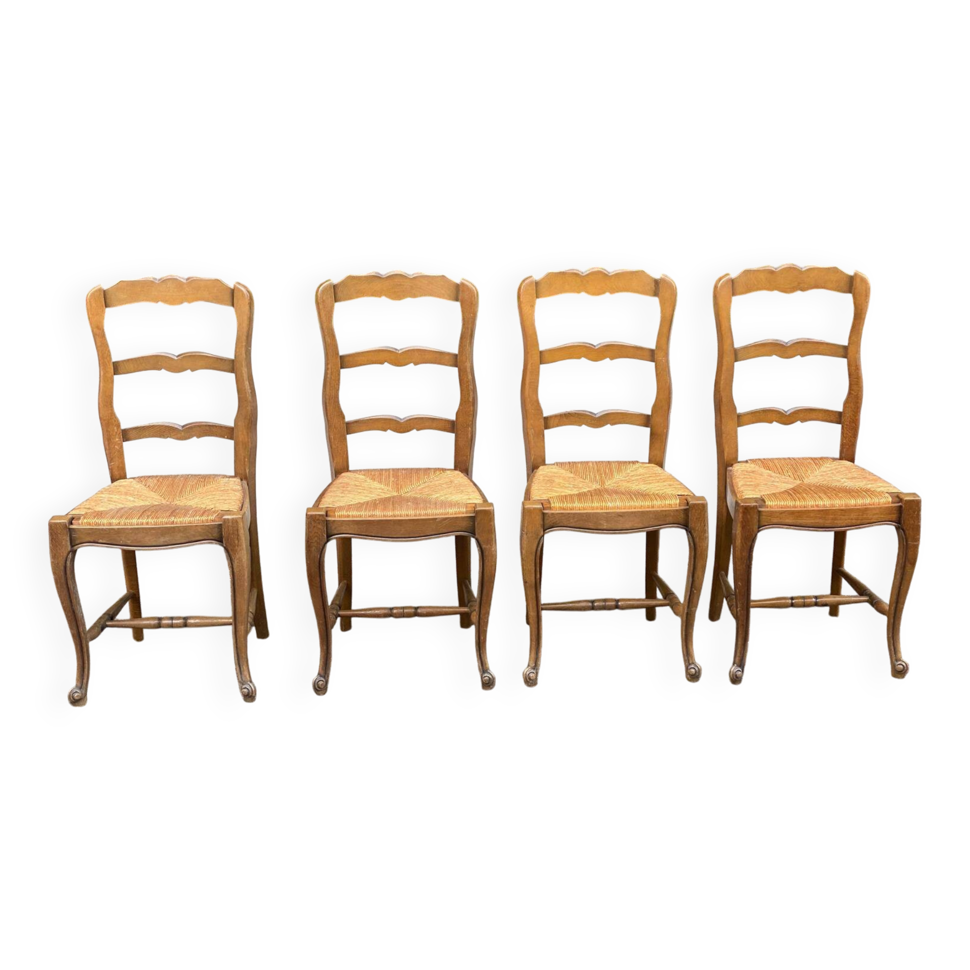4 Louis XV chairs in solid oak and straw