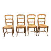 4 chaises Louis XV en bois massif chêne et paille