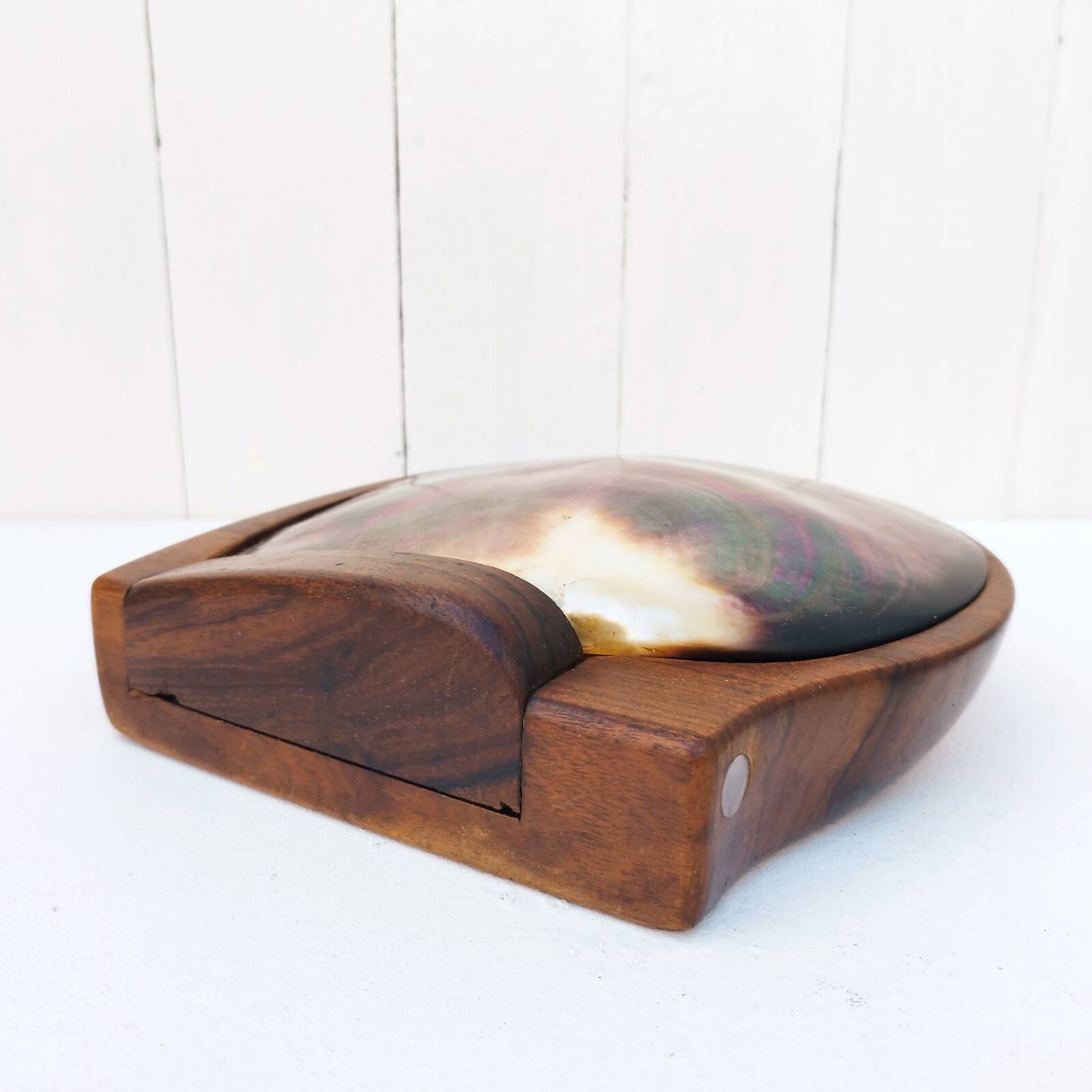 Olive wood and mother-of-pearl shell box A. Noll