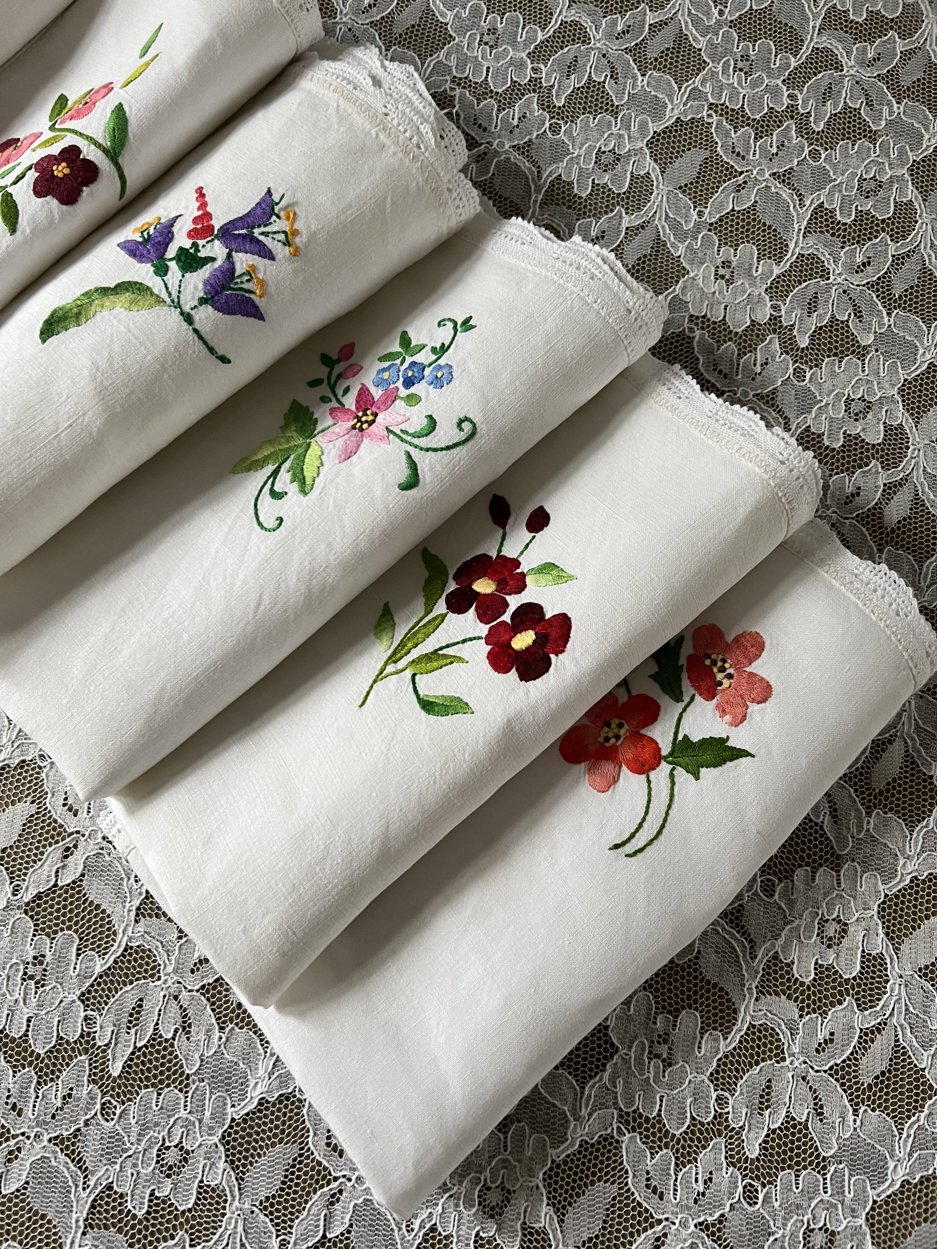 7 antique and embroidered napkins