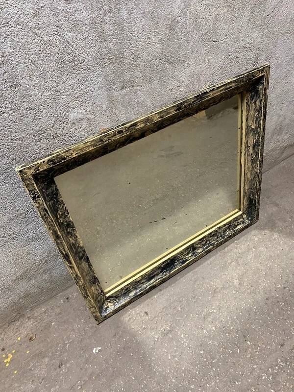 Vintage black and white wooden mirror