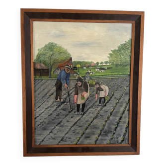 Huile sur toile naïve, milieu XXème
