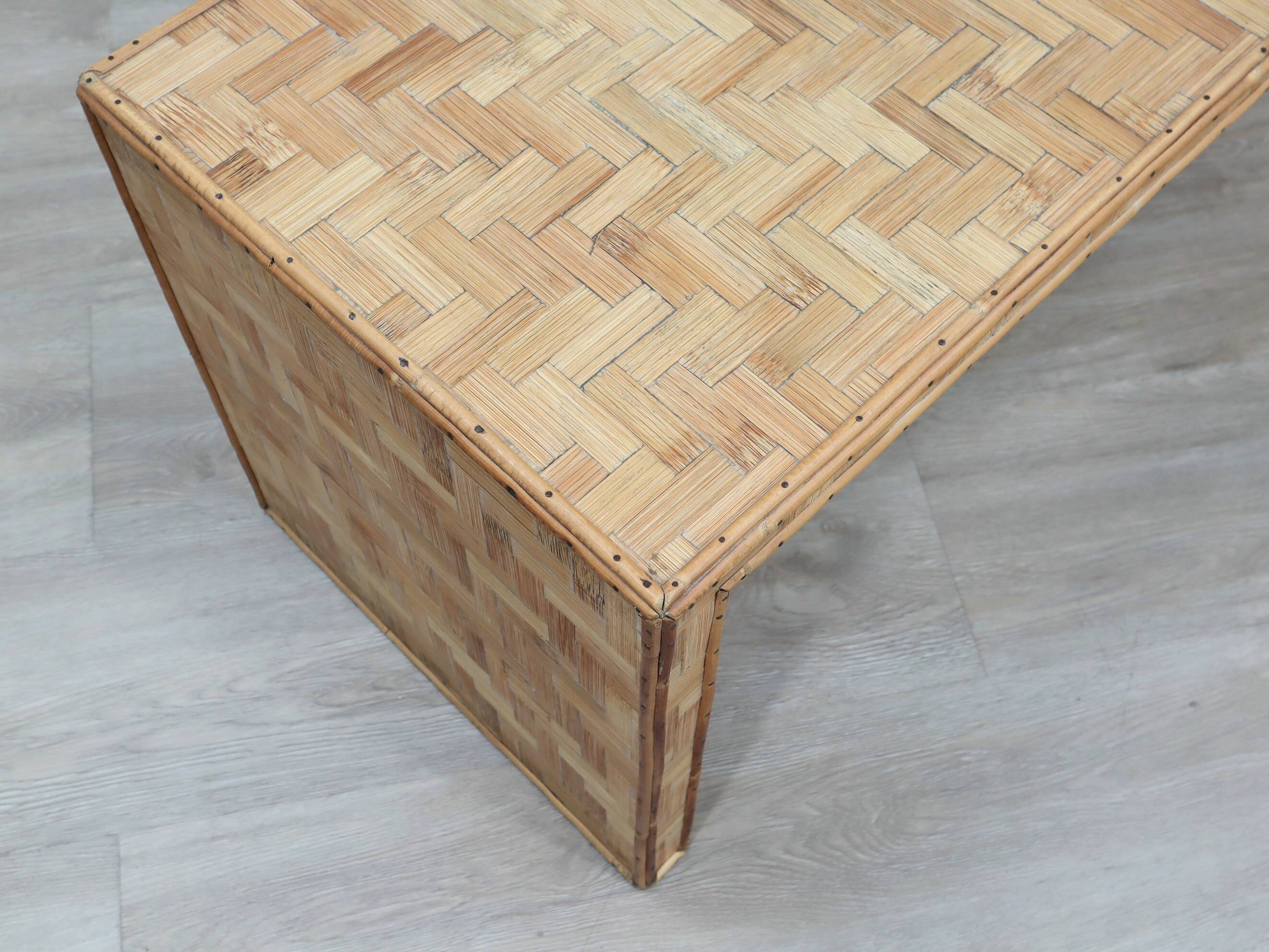 1970s minimalist bamboo & rattan bench by Vivai del Sud