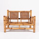 Italian Modern bamboo-wicker bench, 1970's