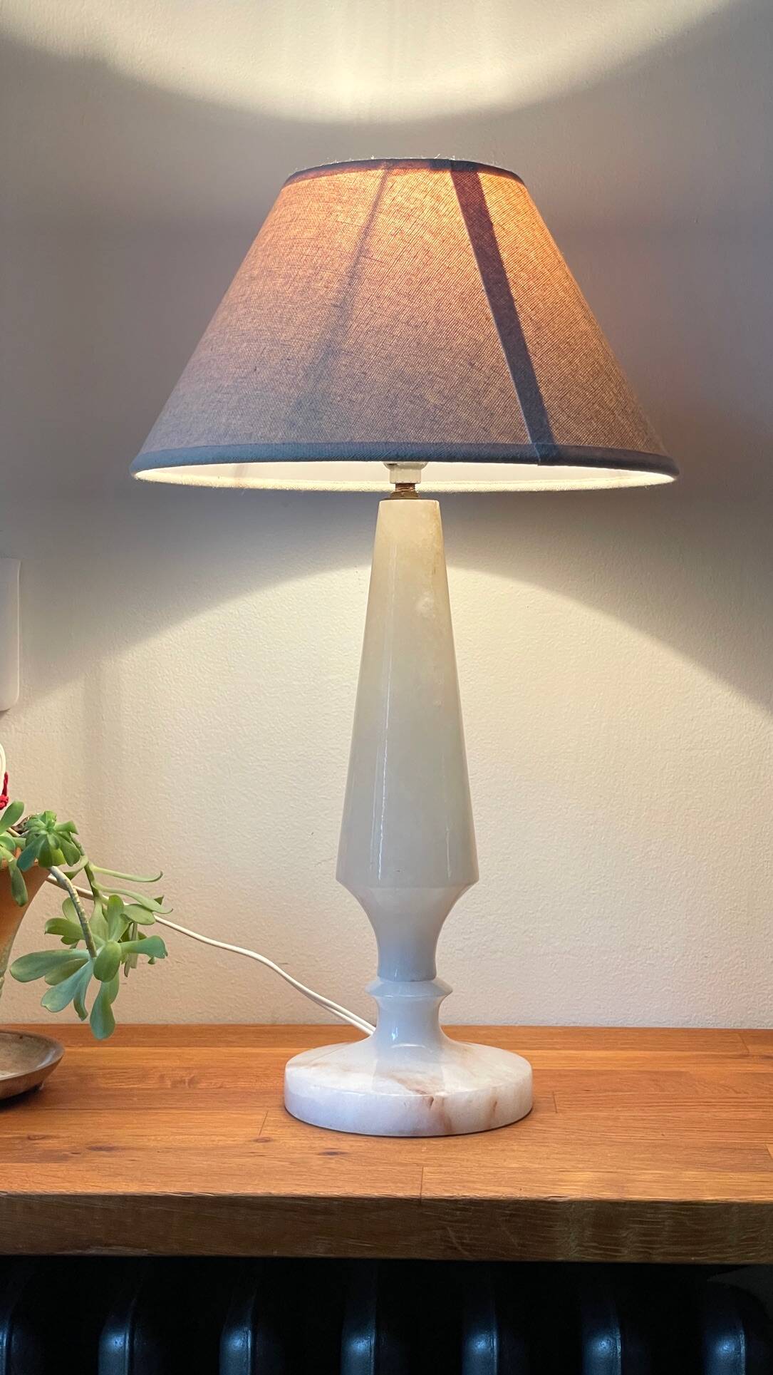 Vintage geometric alabaster stone lamp