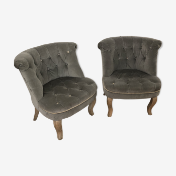 Paire fauteuils crapaud velours gris