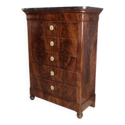 Chiffonnier en ronce d’acajou, époque Restauration – Début XIXe