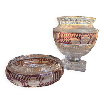 Lot of Bohemian crystal fruit bowl and ashtray.