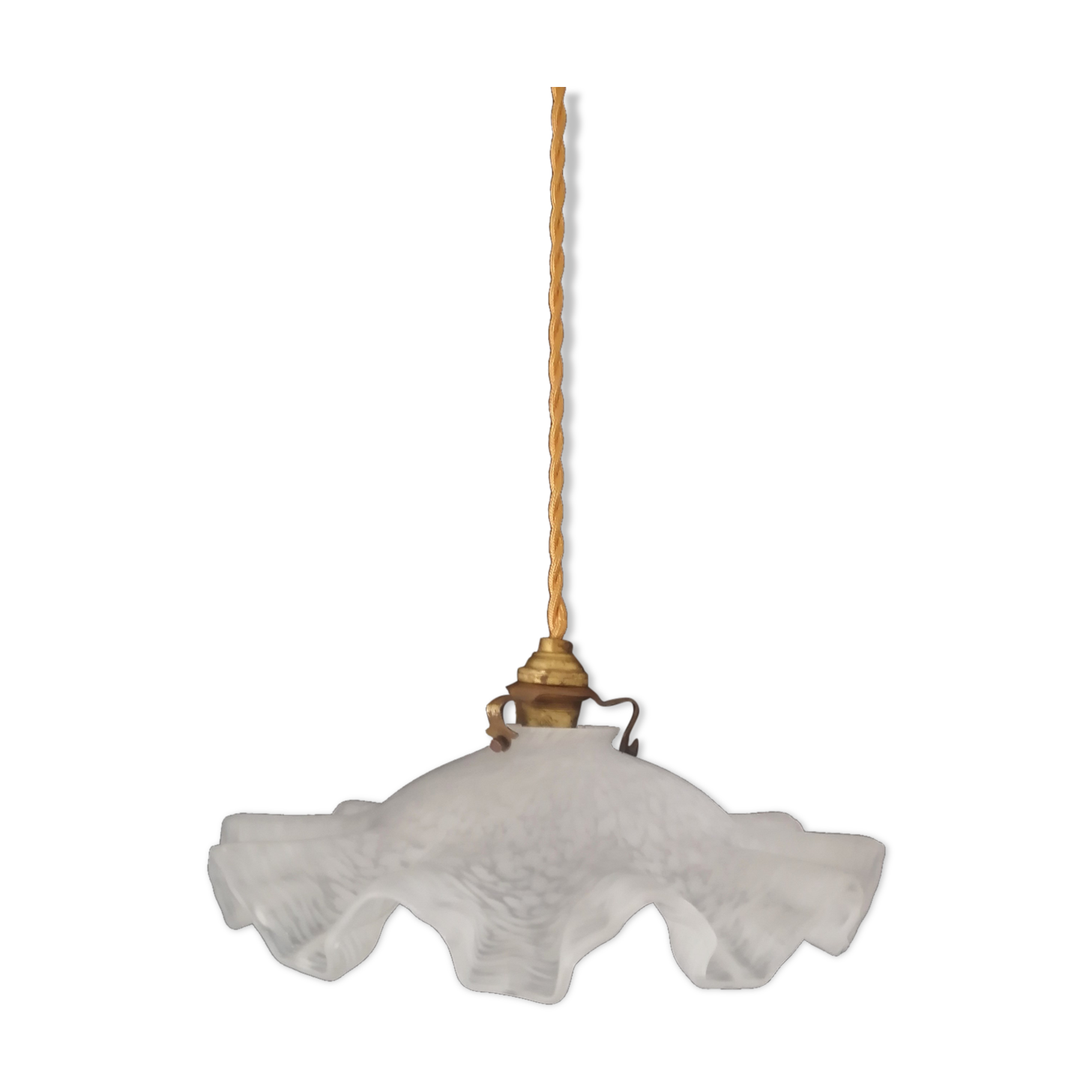 Old corrugated Clichy glass suspension - white speckled - 40s