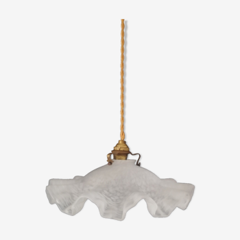 Old corrugated Clichy glass suspension - white speckled - 40s