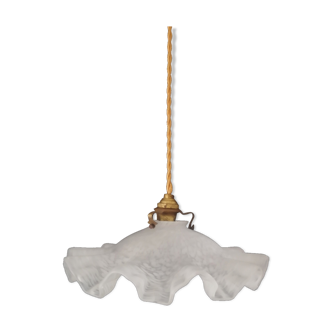 Old corrugated Clichy glass suspension - white speckled - 40s