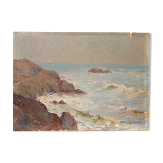 Peinture de François Gueho (1881-1952) - Côte de Fortivy (Morbihan)