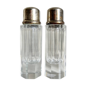 Glass and stainless steel salt and pepper shakers