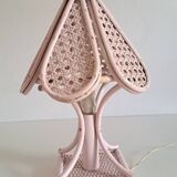 Pair of cane and bamboo bedside lamps