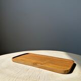 Trio of rounded rectangular trays or cups in monoxyl teak L:35