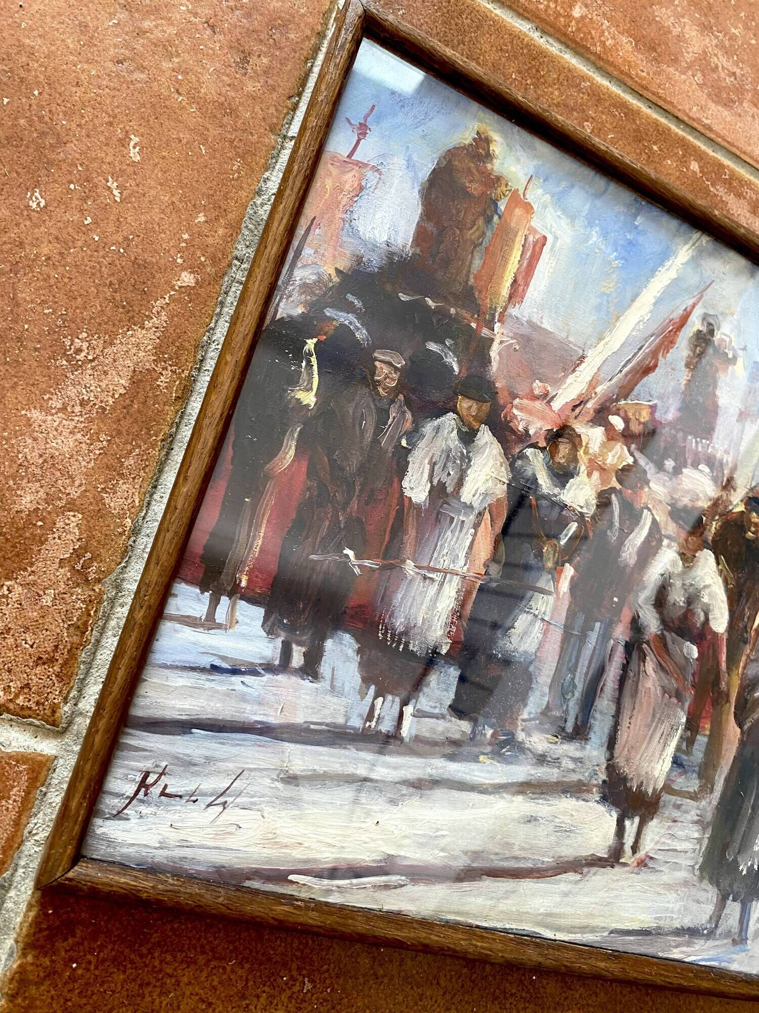 Oil on wood under glass; Italy 1960s