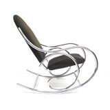 Mid century rocking chair with solid chrome frame and fabric seat from the 70s
