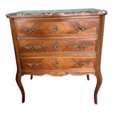 Small Louis XV chest of drawers – veined pink marble