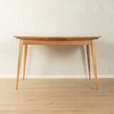 Classic extendable dining table from the 1950s, solid ash wood, new cream white Resopal top