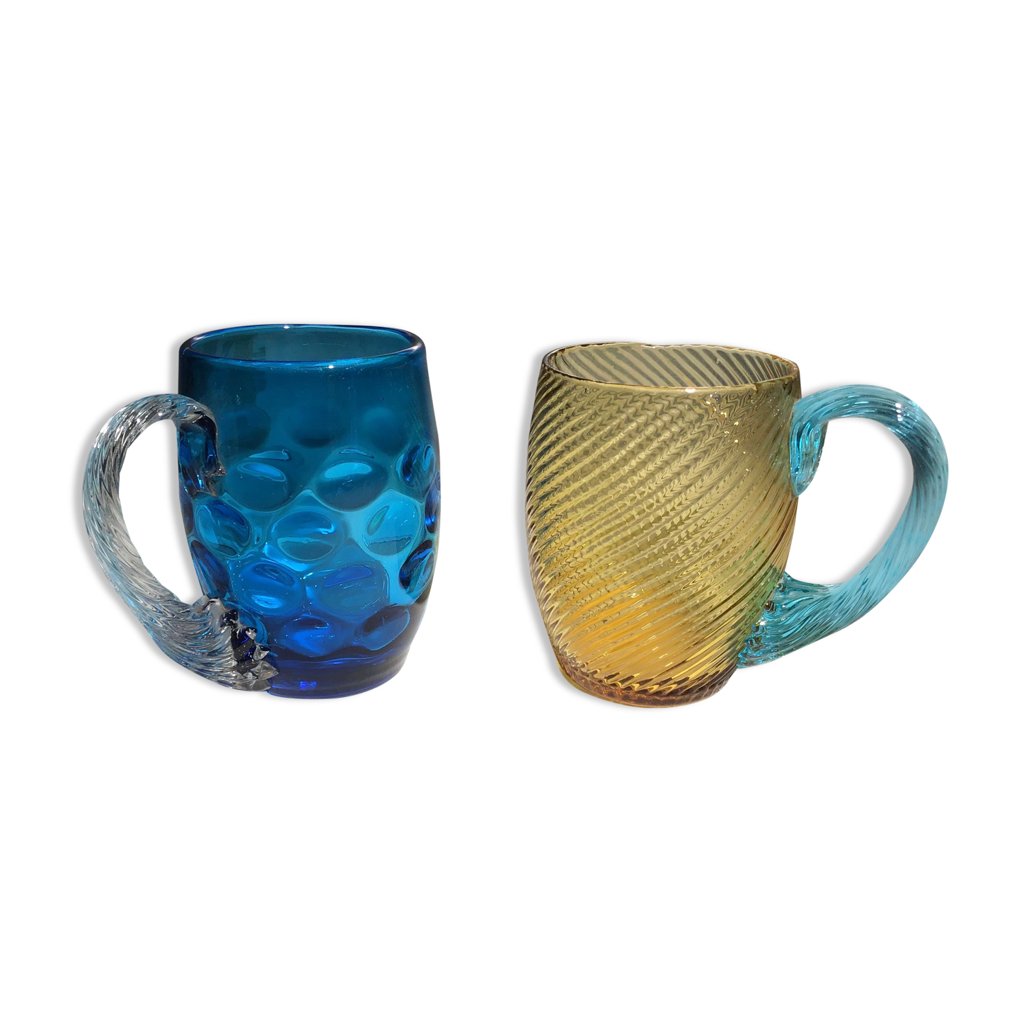 Two glass and crystal mugs, model of the Portieux crystal factory.