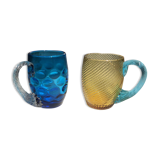 Two glass and crystal mugs, model of the Portieux crystal factory.
