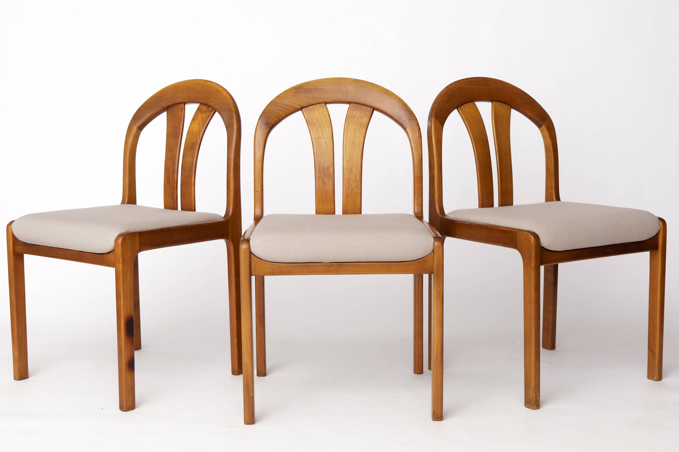 Set of 4 Vintage Dining Chairs by Lübke – Germany 1970s – Cherrywood & Grey