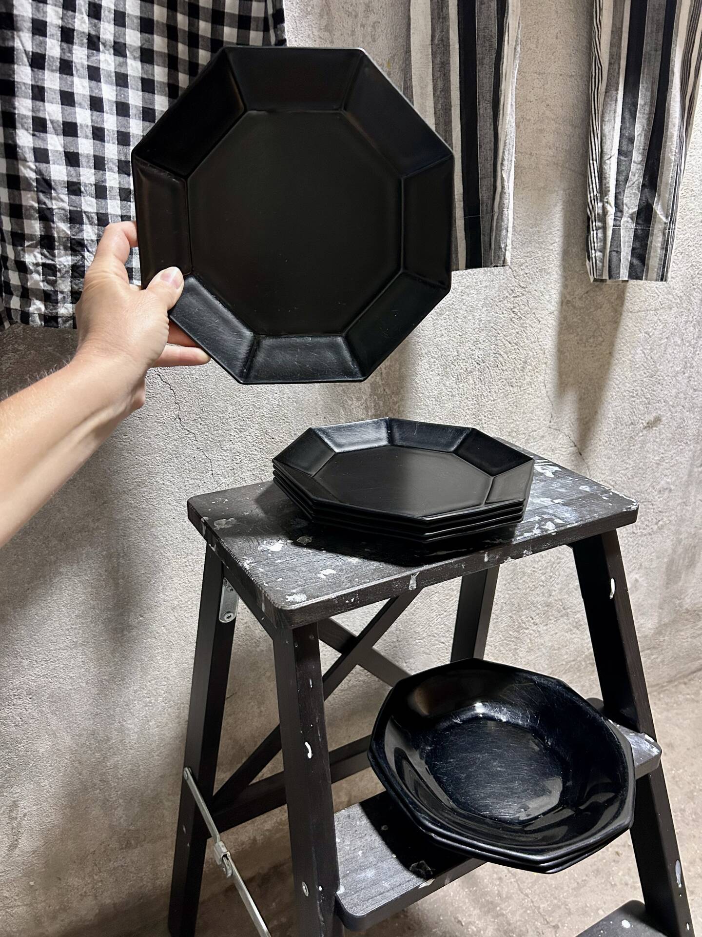 Vintage black Arcoroc plates